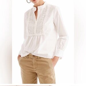 J. Crew popover bib lace snow white blouse.